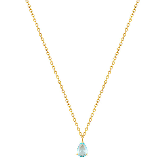 Waterdrop Necklace HighGrade 18K Gold Plated Champagne Cubic Blue (CZ)