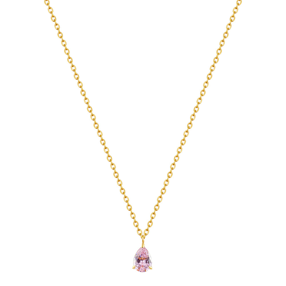 Waterdrop Necklace HighGrade 18K Gold Plated Champagne Cubic Pink (CZ)