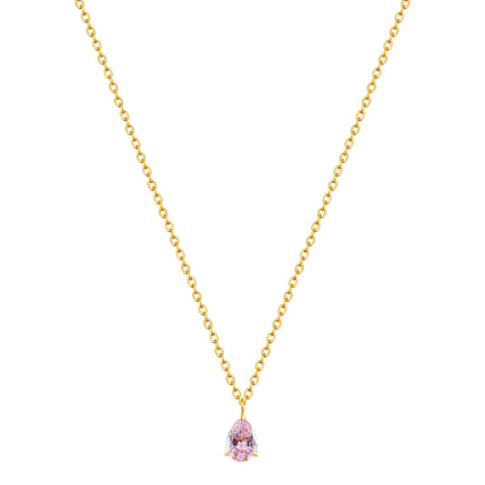 Waterdrop Necklace HighGrade 18K Gold Plated Champagne Cubic Pink (CZ)