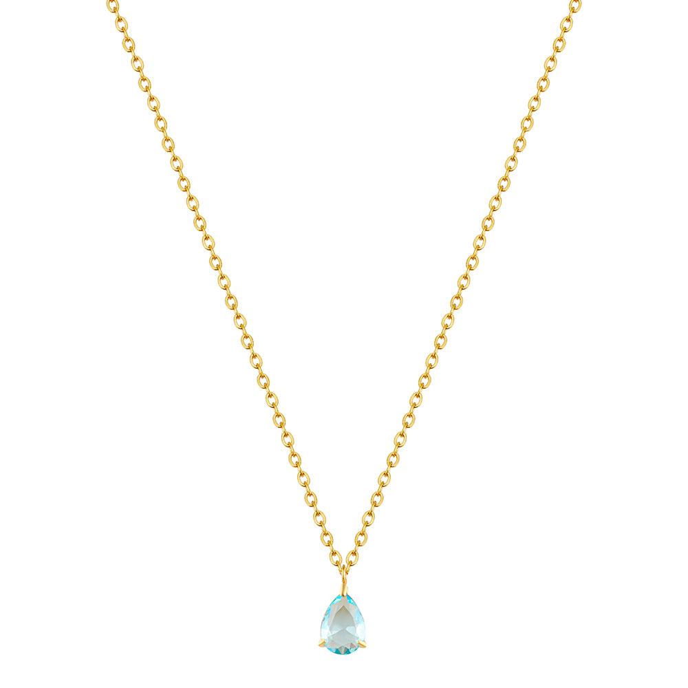 Waterdrop Necklace HighGrade 18K Gold Plated Champagne Cubic Blue (CZ)