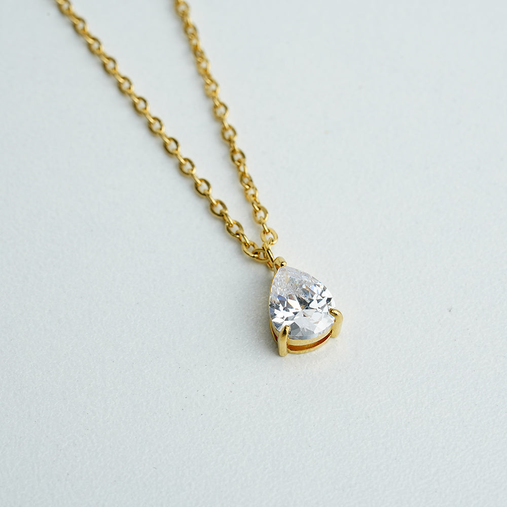 Waterdrop Necklace HighGrade 18K Gold Plated Champagne Cubic White/Diamond (CZ)
