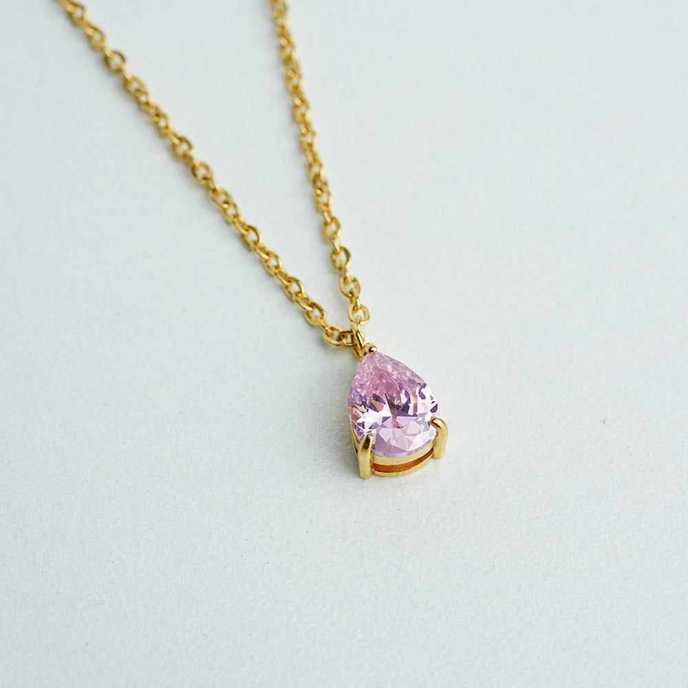 Waterdrop Necklace HighGrade 18K Gold Plated Champagne Cubic Pink (CZ)