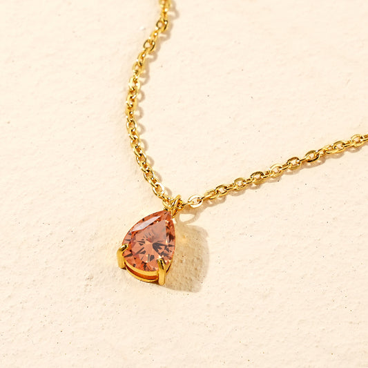 Waterdrop Necklace HighGrade 18K Gold Plated Champagne Cubic Zirconia (CZ)