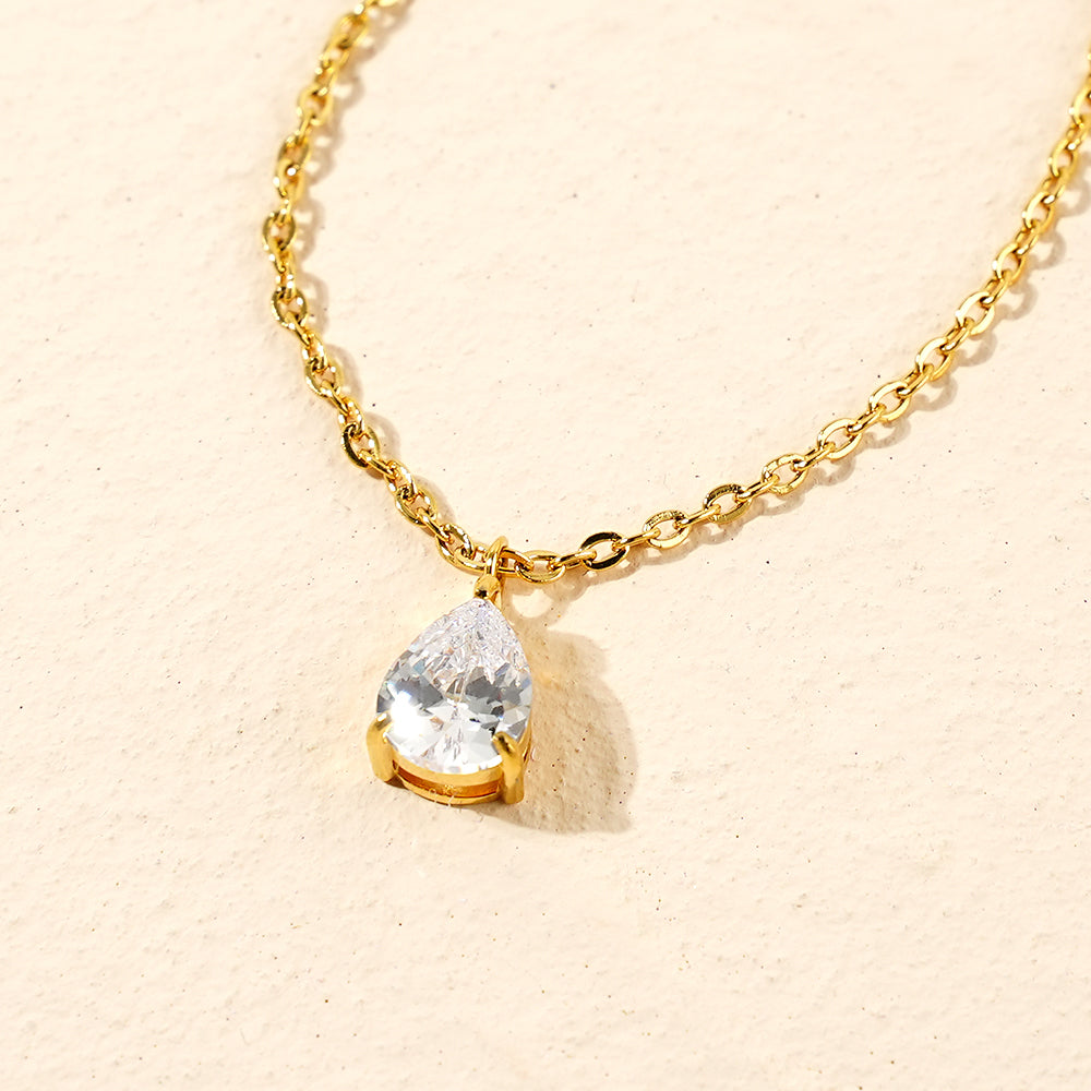 Waterdrop Necklace HighGrade 18K Gold Plated Champagne Cubic White/Diamond (CZ)
