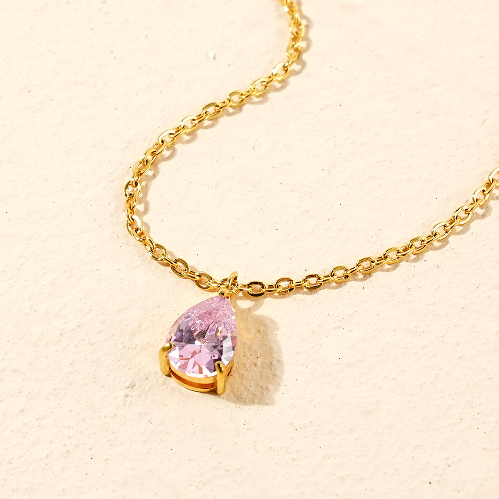 Waterdrop Necklace HighGrade 18K Gold Plated Champagne Cubic Pink (CZ)