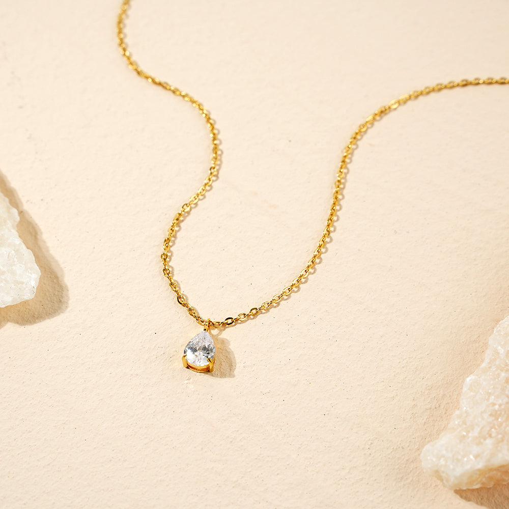 Waterdrop Necklace HighGrade 18K Gold Plated Champagne Cubic White/Diamond (CZ)