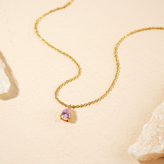 Waterdrop Necklace HighGrade 18K Gold Plated Champagne Cubic Pink (CZ)